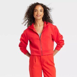 A New Day Women's Double Knit Zip Hoodie Sweatshirt in Red NEW!